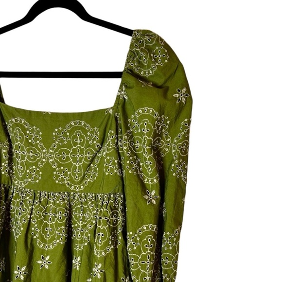 Zara Women's Blogger's Favorite Green Embroidered Puff Sleeve Dress- Size XS - Picture 10 of 16